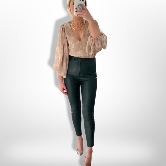 ZARA Green Faux Leather Pants NWT - Picture 6 of 10